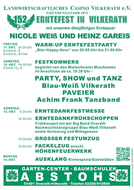 Das Landwirtschaftliche Casino feiert in diesem Jahr sein Erntefest vom 11. Oktober bis zum 14. Oktober 2024